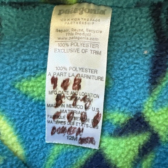 Patagonia Fleece Zip Hoodie Jacket 12 Month Baby Unisex Rare Jitterbug Print - Picture 8 of 8